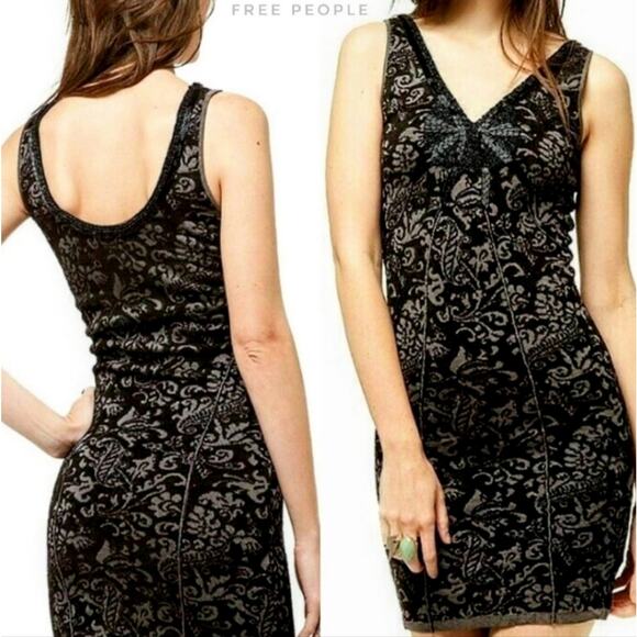 Free People Starstruck Brocade Jacquard Damask Bodycon Beaded Dress - Picture 8 of 9